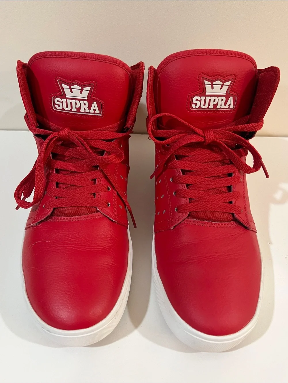 Rare SUPRA Vaider High Top Sneakers Men’s 10.5 Red White Skate Shoes S91024